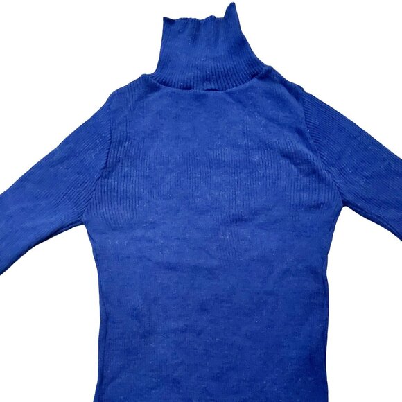 Vintage 1940s-1950s Navy Long Sleeve Ribbed Knit Turtleneck Sweater XS - Picture 5 of 8